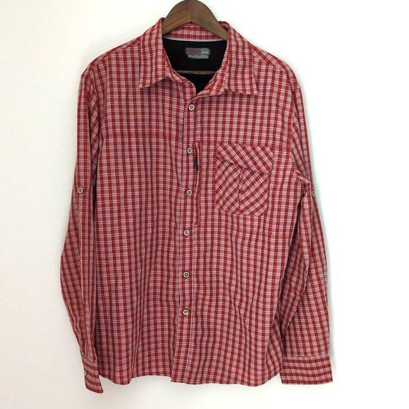 Wrangler Other - Wrangler Outdoor Perfomance Fabric SZ L Button Down‎ Shirt Red Plaid Regular Fit